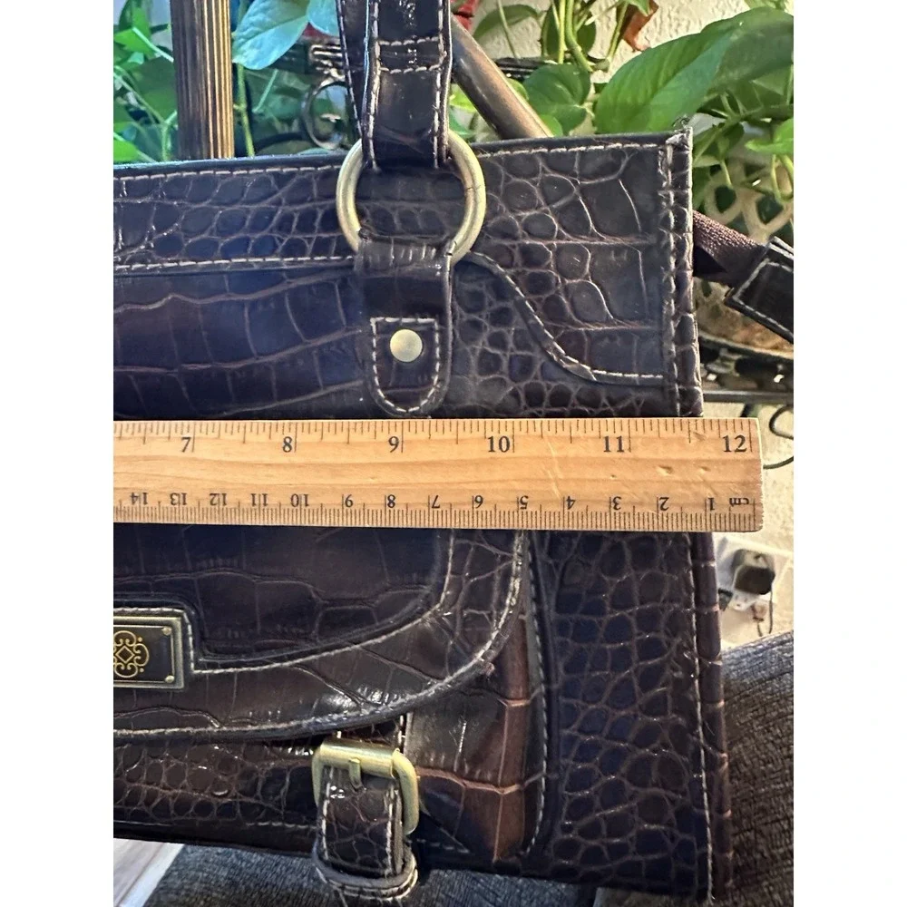 Vintage Brown Leather Alligator Accents Shoulder Bag Excellent Cond.